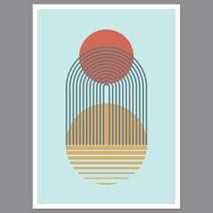 Wall Mural - abstract geometric art with arch and circles. modern boho background. line arc shapes, sun design. c