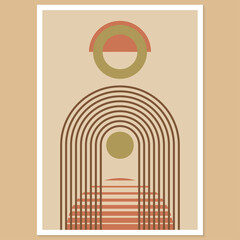 Wall Mural - abstract geometric art with arch and circles. modern boho background. line arc shapes, sun design. c