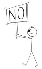 Canvas Print - Person Holding No Sign and Walking, Vector Cartoon Stick Figure Illustration