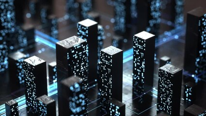 Wall Mural - abstract futuristic city data building 3d rendered