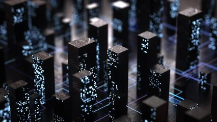 Wall Mural - abstract futuristic city data building 3d rendered