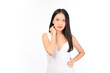 © Png - Video - Photo - Portrait of young beautiful sexy asian woman wearing a white dress pose with empty space.