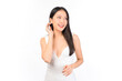 © Png - Video - Photo - Portrait of young beautiful sexy asian woman wearing a white dress pose with empty space.