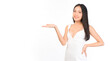 © Png - Video - Photo - Portrait of young beautiful sexy asian woman wearing a white dress pose with empty space.