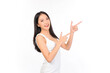 © Png - Video - Photo - Portrait of young beautiful sexy asian woman wearing a white dress pose with empty space.