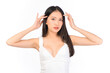 © Png - Video - Photo - Portrait of young beautiful sexy asian woman wearing a white dress pose with empty space.