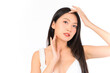 © Png - Video - Photo - Portrait of young beautiful sexy asian woman wearing a white dress pose with empty space.