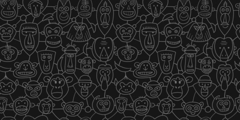 Poster - Funny monkey, big family. Sketch for your design. Childish style