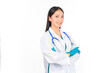 © Png - Video - Photo - portrait asian female doctor with stethoscope in uniform. wearing surgical gloves