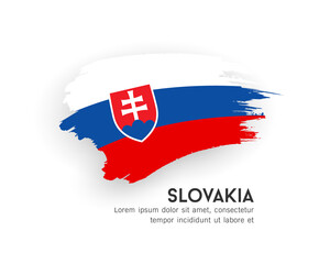 Wall Mural - Flag of Slovakia, brush stroke design isolated on white background, EPS10 vector illustration