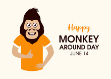 Monkey Around Day Vector. Man Wearing A Monkey Mask Icon Vector. Funny Monkey With Thumb Up Cartoon Character. June 14. Weird Holidays. Important Day