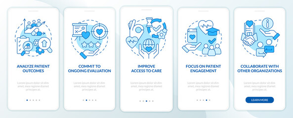 Wall Mural - strengthening health care system blue onboarding mobile app screen. walkthrough 5 steps editable gra