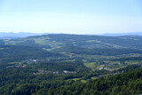 Fototapeta Do pokoju - Aerial view of midland with agricultural fields, wood and hills seen from local mountain Uetliberg on a sunny spring day. Photo taken May 18th, 2022, Zurich, Switzerland.