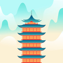 People Travel On Vacation With Various Plants And Buildings In The Background, Vector Illustration, Chinese Translation: Summer Solstice
