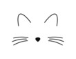 Cute cat face: whiskers, ears and nose line icon.