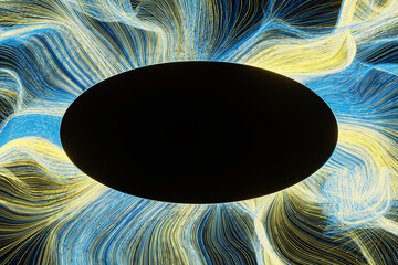 Wall Mural - abstract blue yellow wave color illustration with a round or oval place for text, 3d rendering