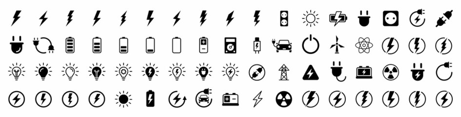 electricity icons set. set of green energy thin line icons. power related icon set. icons for renewa