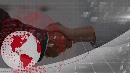 Poster - Animation of spinning globe over people shaking hands