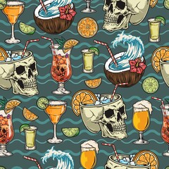 Wall Mural - Beach drinks pattern seamless colorful