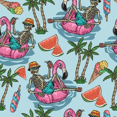 Sticker - Tourist skeleton pattern seamless colorful