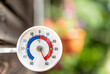 Outdoor thermometer with celsius scale shows extreme hot temperature 50 degree - summer heatwave concept