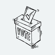 Doodle Style Ballot Box Vote In The Election Illustration In Vector Format.