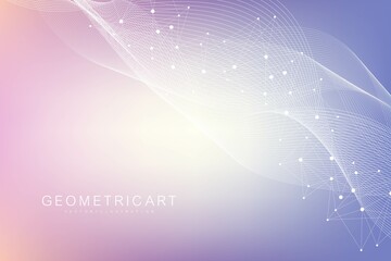 Wall Mural - geometric abstract background with connected line and dots. structure molecule and communication. bi