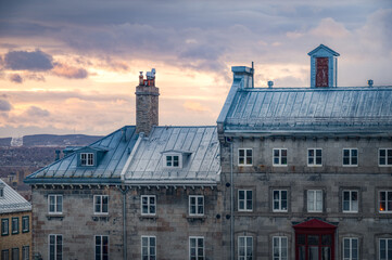 Wall Mural - View over buildings ans rooftops of the old town of Quebec city at dusk, QC, Canada