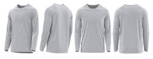 [ Gray Melange ]  T-shirt Long Sleeve Round Neck. 3D Photorealistic Render