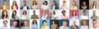 Leinwandbild Motiv Collage with photos of attractive people on different color backgrounds. Banner design