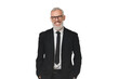© InsideCreativeHouse - Rich successful caucasian mature middle-aged businessman ceo boss lawyer teacher wearing glasses and formal suit looking at camera isolated in white background
