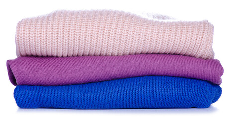 Sticker - Stack foded sweaters clothes on white background isolation