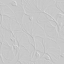 3d Embossed Lines Floral Seamless Pattern. Textured Beautiful Flowers Relief Background. Repeat Emboss White Backdrop. Surface Leaves, Flowers. 3d Line Art Flowers Ornament With Embossing Effect. Art