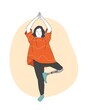 Young special woman doing Yoga. A girl with Prosthetic Leg in Yoga pose doing exercise and meditation. People with disabilities, prosthesis, amputation, inclusion. Vector illustration.