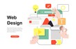 Web designers team prototyping new website, landing page or mobile application. Teamwork concept vector illustration for banner, ads, landing page