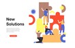 Team work, team building, corporate organization, partnership, problem solving, innovative business approach, brainstorming, unique ideas and skills, people with puzzle pieces flat vector illustration