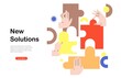 Team work, team building, corporate organization, partnership, problem solving, innovative business approach, brainstorming, unique ideas and skills with puzzle pieces flat vector illustration