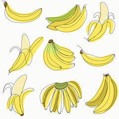 Wall Mural - Simplicity banana fruit freehand continuous line drawing flat design collection.