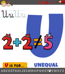 Wall Mural - letter U from alphabet with cartoon illustration of unequal word