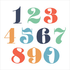 set of numbers and numbers in lettering style. font for mathematics, algebra and calculator. Children learn to count using bright numbers