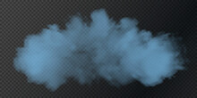 Vector Isolated Smoke PNG. Blue Smoke Texture On A Transparent Black Background. Special Effect Of Steam, Smoke, Fog, Clouds.	