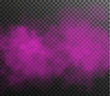 Vector Isolated Smoke PNG. Pink Smoke Texture On A Transparent Black Background. Special Effect Of Steam, Smoke, Fog, Clouds.