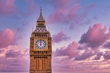 Fototapeta Big Ben - Big Ben, London, UK. A view of the popular London landmark, the clock tower known as Big Ben against a pink and cloudy sky. Special art filter. High quality photo