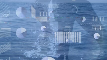 Canvas Print - Animation of data processing over seascape