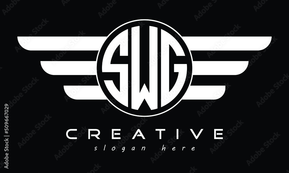 SWG three letter initial letter logo in circle with wings vector ...