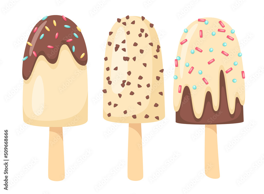 Mini set of vector illustrations of tasty ice creams isolated on white ...
