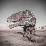 Fototapeta  - giganotosaurus is looking for the others on sunset desert