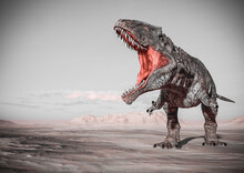 Giganotosaurus Is Doing A Intimidating Pose On Sunset Desert With Copy Space
