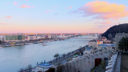 Wall Mural - The sunset over Castle Garden Bazaar and Danube River, Budapest, Hungary