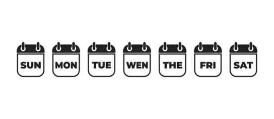 Calender , days of the week. Set every day a week . Vector icon. Flat, red and white calendar, icon set for the week. 10 eps